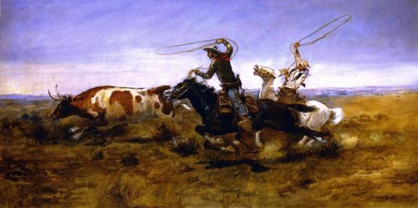 Oh Cowboys Roping A Steer by Charles Marion Russell