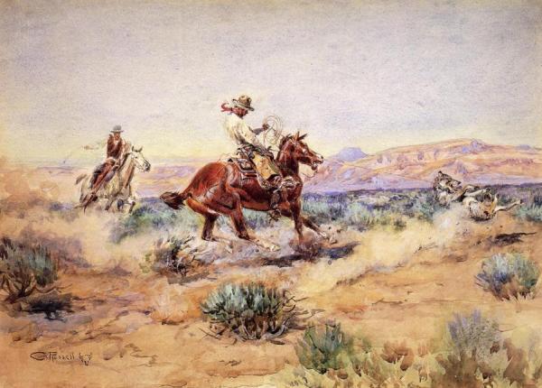 Roping A Wolf by Charles Marion Russell