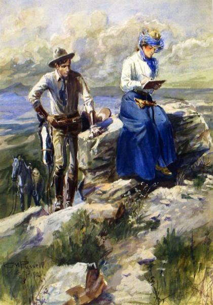 She Turned Her Back On Me And Went Imperturbably On With Her Sketching by Charles Marion Russell Oil Painting Reproductions