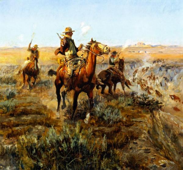 Smoking Cattle Out Of The Breaks by Charles Marion Russell