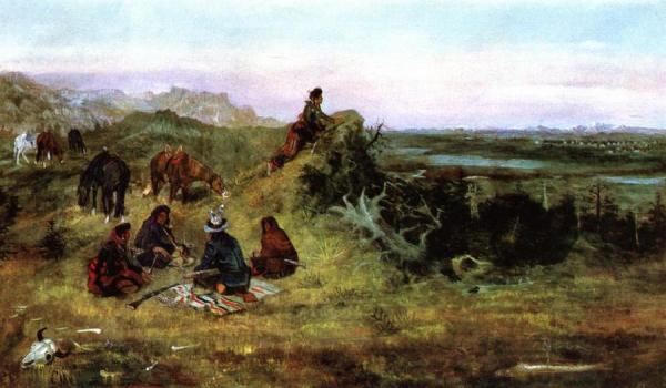 The Piegans Preparing To Steal Horses From The Crows by Charles Marion Russell