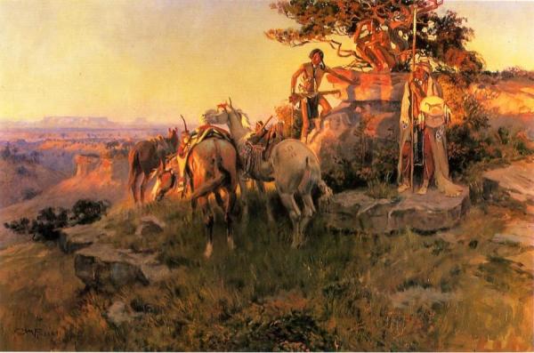 Watching For Wagons by Charles Marion Russell