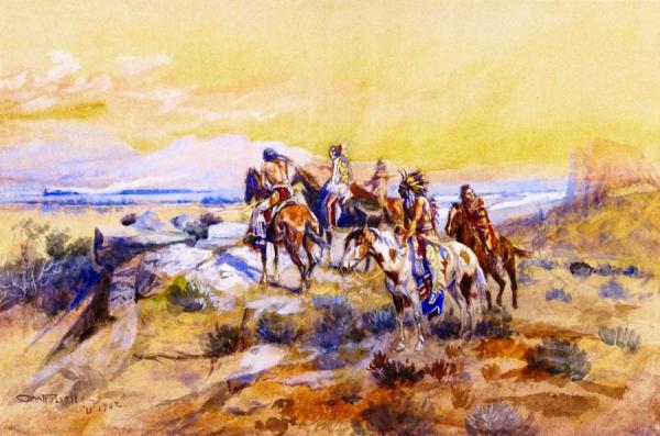 Watching The Iron Horse by Charles Marion Russell