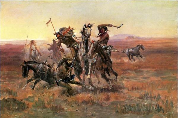 When Blackfeet And Sioux Meet by Charles Marion Russell