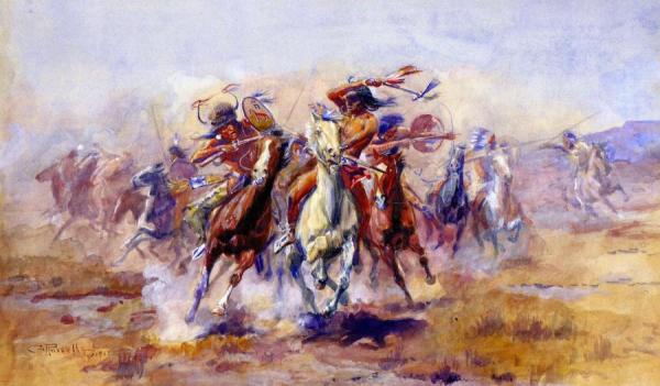 When Sioux And Blackfeet Meet by Charles Marion Russell