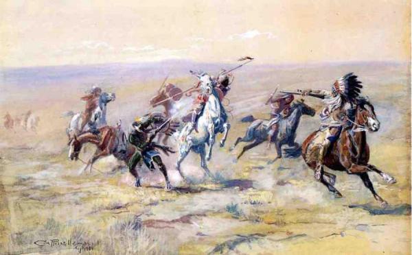 When Sioux And Blackfoot Meet by Charles Marion Russell