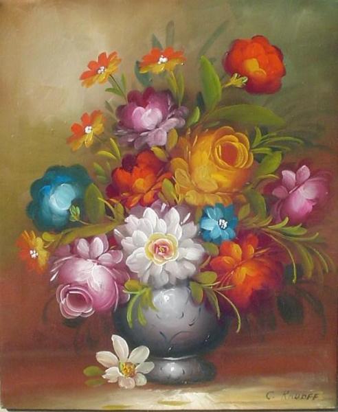 Flowers In Gray Vase by Charles Radoff Oil Painting Reproductions