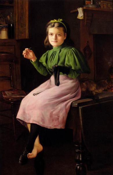 Darning Socks by Charles Spencelayh