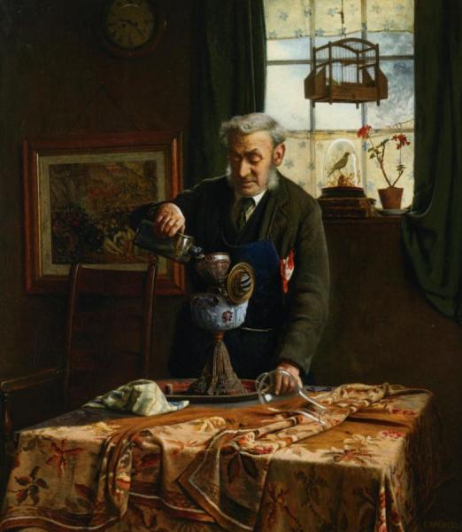 Filling The Lamp by Charles Spencelayh
