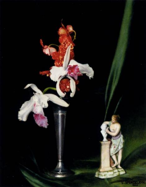 Still Life Of An Orchid And A Porcelain Figure by Charles Spencelayh