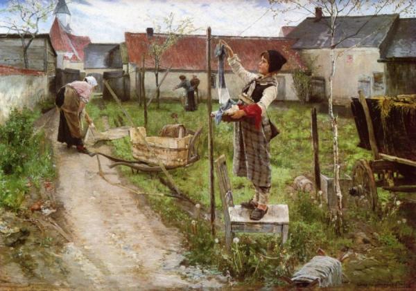 Hanging Laundry by Charles Sprague Pearce