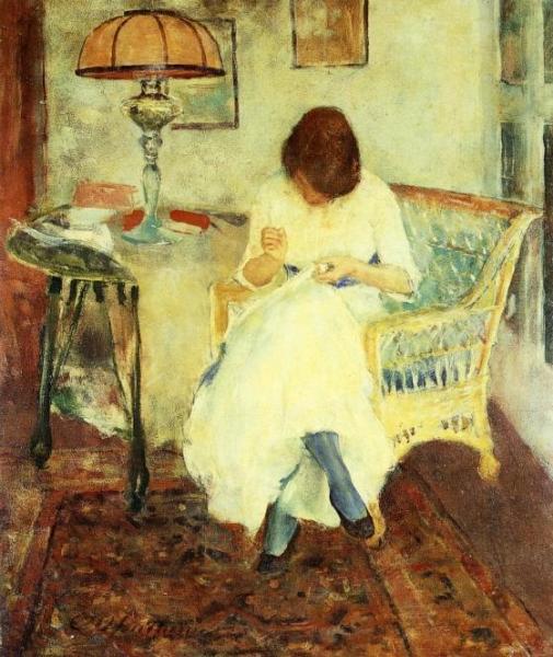 Girl Sewing by Charles W. Hawthorne