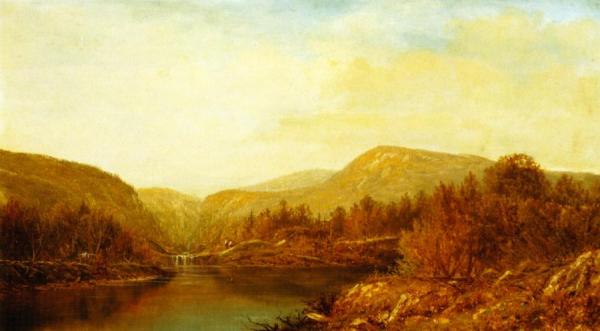 Autumn Landscape With Boy Fishing by Charles W. Knapp