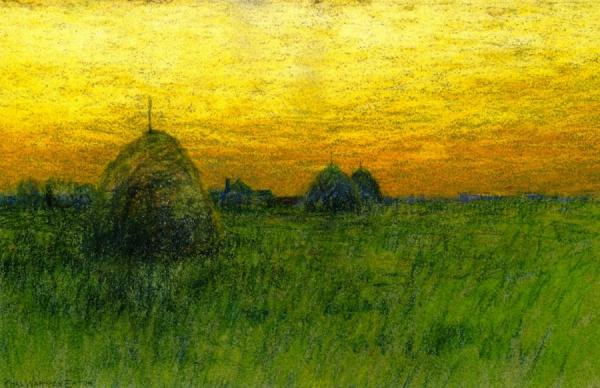 Charles Warren Eaton Haystacks At Sunset