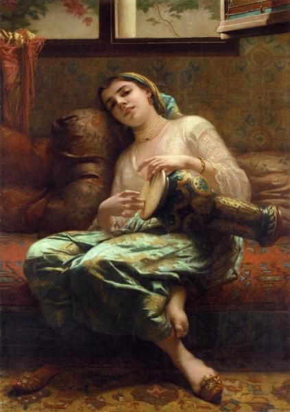 Algerian Woman Playing A Darbouka by Charles Zacherie Landelle Oil Painting Reproductions