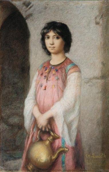 Young Girl With Water Jug (jeune Fille à L'aiguière) by Charles Zacherie Landelle Oil Painting Reproductions