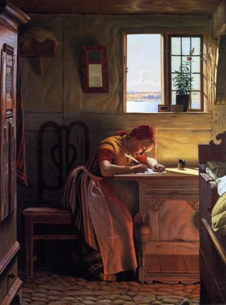 Young Girl Writing by Christen Dalsgaard Oil Painting Reproductions