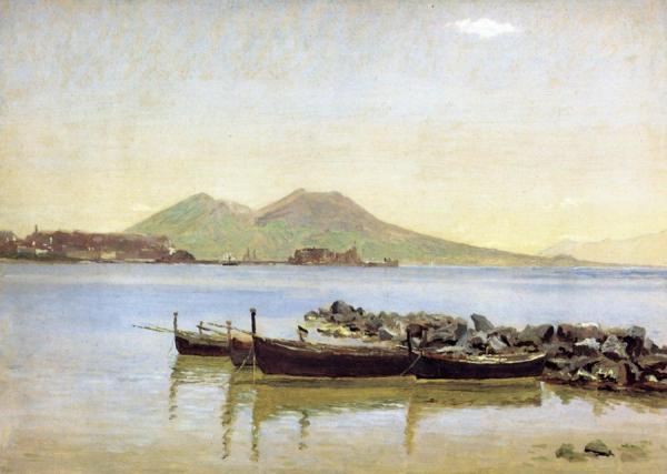 The Bay Of Naples With Vesuvius In The Background by Christen Kobke