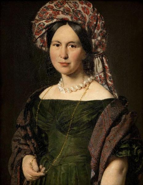 Cathrine Jensen, The Artist's Wife, Wearing A Turban by Christian Albrecht Jensen Oil Painting Reproductions