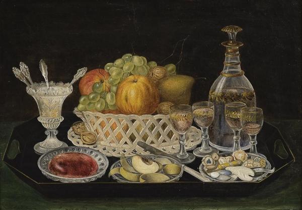 Table With Fruit Basket And Dessert by Christian August Printz
