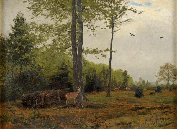 Forest Clearing With Deer by Christian Johann Kroner