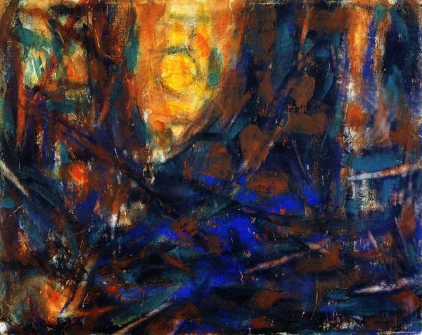 Moon, Trees, Mountain, Lake by Christian Rohlfs Oil Painting Reproductions