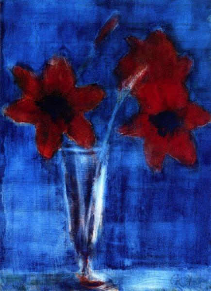 Red Amaryllis On Blue by Christian Rohlfs