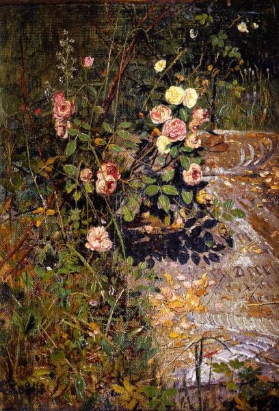 Rose Bush And Headstone by Christian Rohlfs