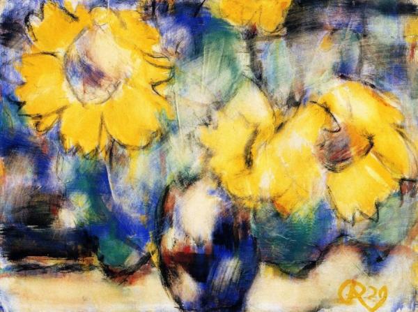 Sunflowers In A Blue Vase by Christian Rohlfs