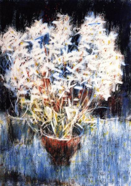 White Escheveria In A Red Bowl by Christian Rohlfs