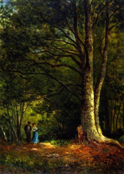 Barbizon Landscape: Woodland Path by Christopher Pearse Cranch Oil Painting Reproductions