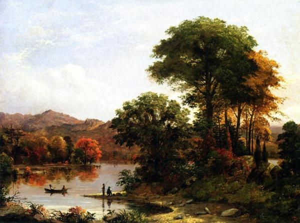 Landscape With Fishermen And Artist Sketching by Christopher Pearse Cranch Oil Painting Reproductions
