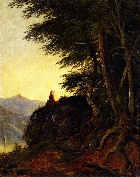 Landscape With Native American On A Cliff by Christopher Pearse Cranch Oil Painting Reproductions
