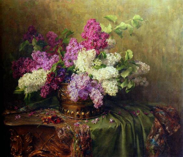 A Still Life With Lilacs And Violets On A Draped Guilt Rococo Table by Clara Von Sievers Oil Painting Reproductions