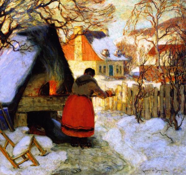 Heating The Oven, Winter Scene by Clarence Gagnon Oil Painting Reproductions