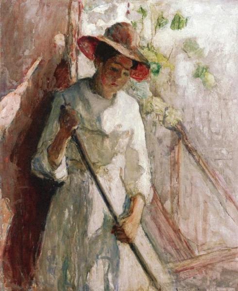 Girl Sweeping by Clarence Hinkle Oil Painting Reproductions