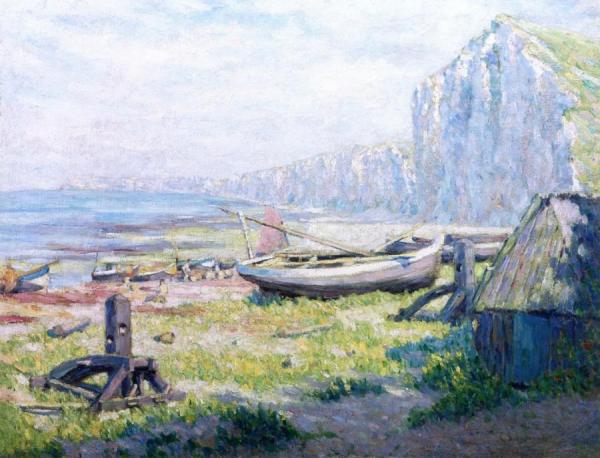Boats On The Shore Beneath The Ciff by Claude-emil Schuffenecker