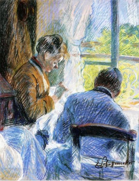 Women Sewing At The Window by Claude-emil Schuffenecker