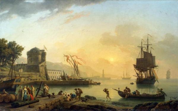 A Grand View Of The Sea Shore Enriched With Buildings, Shipping And Figures by Claude-joseph Vernet