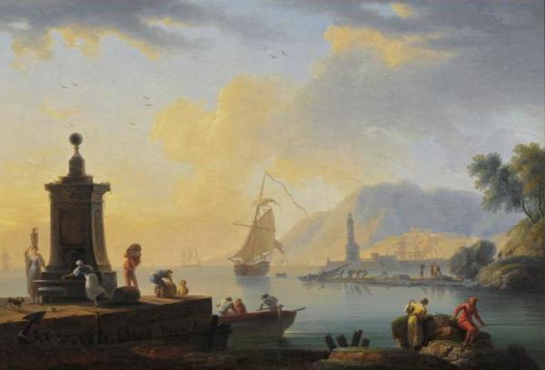 A Mediterranean Port Scene by Claude-joseph Vernet