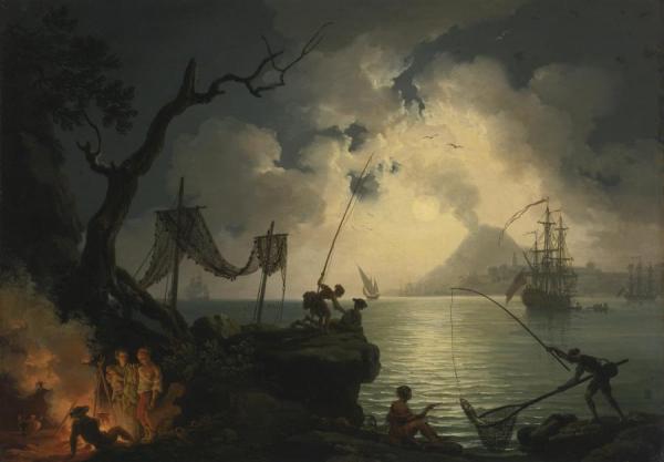 A Nocturnal Mediterranean Coastal Scene, With Vesuvius In The Background by Claude-joseph Vernet Oil Painting Reproductions