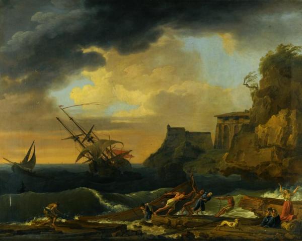 A Shipwreck Off A Mediterranean Coastline With Figures Trying To Salvage Goods And Bewailing Their Fate In The Foreground by Claude-joseph Vernet Oil Painting Reproductions