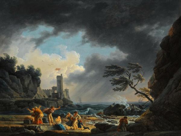 A Stormy Coastal Scene With Figure On A Beach Having Escaped A Shipwreck by Claude-joseph Vernet
