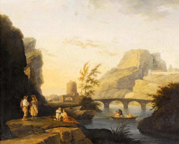 Landscape With Figures By A River And Fishermen Pulling Nets by Claude-joseph Vernet Oil Painting Reproductions