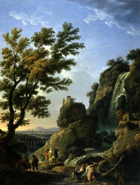 Landscape With Waterfall And Figures by Claude-joseph Vernet