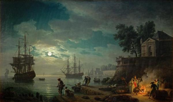 Night, A Port In Moonlight by Claude-joseph Vernet