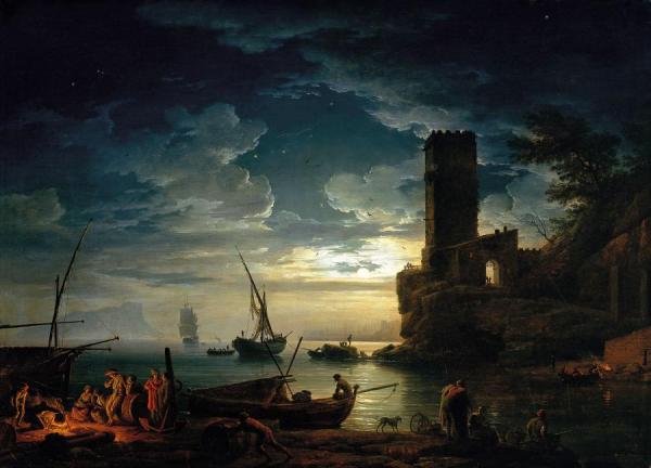Night, Mediterranean Coast Scene With Fishermen And Boats by Claude-joseph Vernet