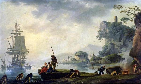 The Return Of The Fishermen In A Coastal Landscape by Claude-joseph Vernet