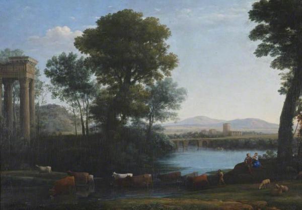 A Classical Landscape With Cattle Crossing A Stream by Claude Lorrain