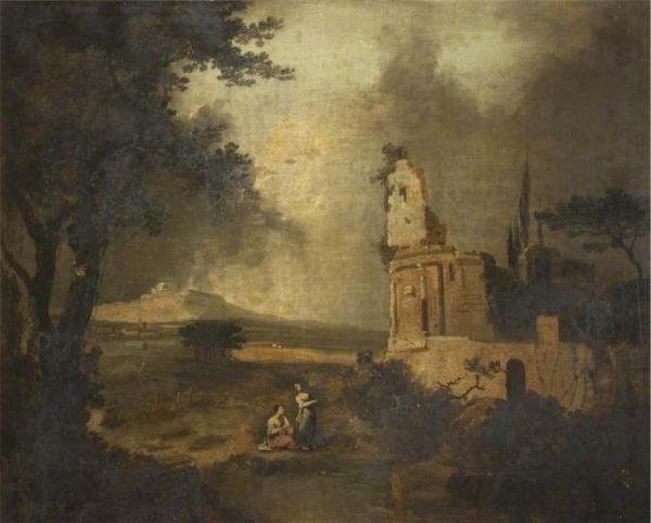 Claude Lorrain Figures Conversing In The Foreground; In The Distance, Bethlehem